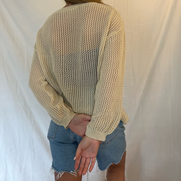 Ivory Open Knit Cross Sweater - Picture 5 of 7